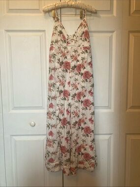 American Eagle Outfitters Cream Pantsuit with pink rose print.. size 6